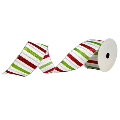 Fun Striped Red/White/Lime Ribbon 2.5” x 10yd | YT