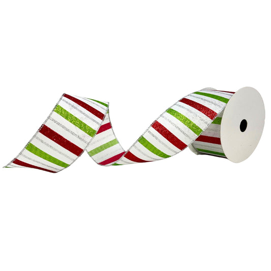 Fun Striped Red/White/Lime Ribbon 2.5” x 10yd | YT