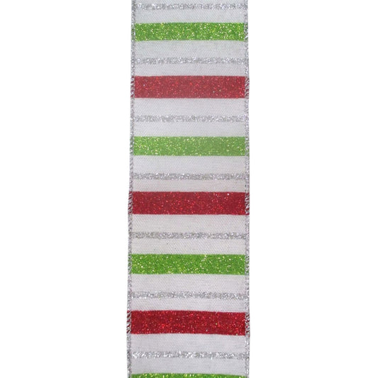 Fun Striped Red/White/Lime Ribbon 2.5” x 10yd | YT