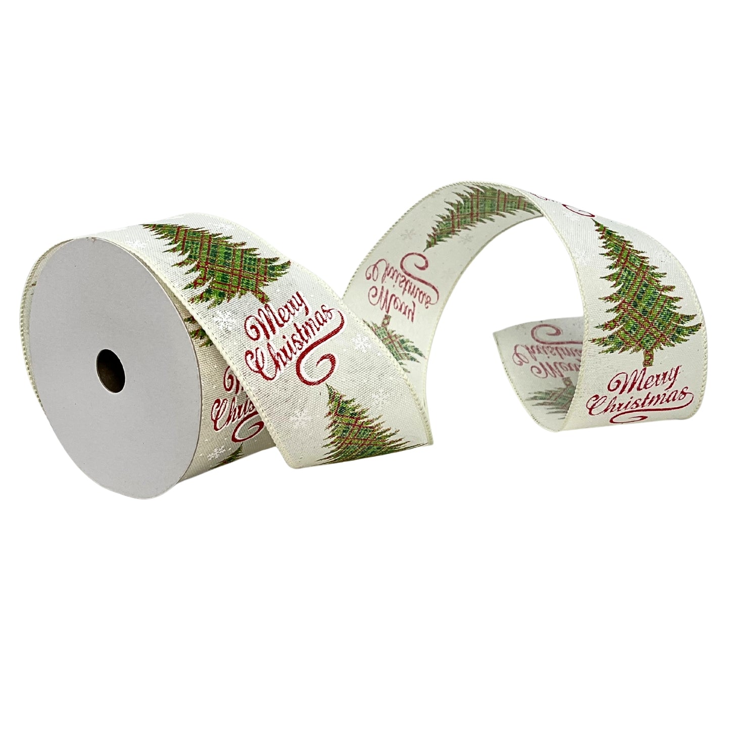 Merry Christmas Linen Snowflake Plaid Tree Ribbon 2.5" x 10yd