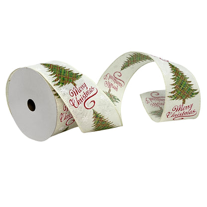 Merry Christmas Linen Snowflake Plaid Tree Ribbon 2.5" x 10yd