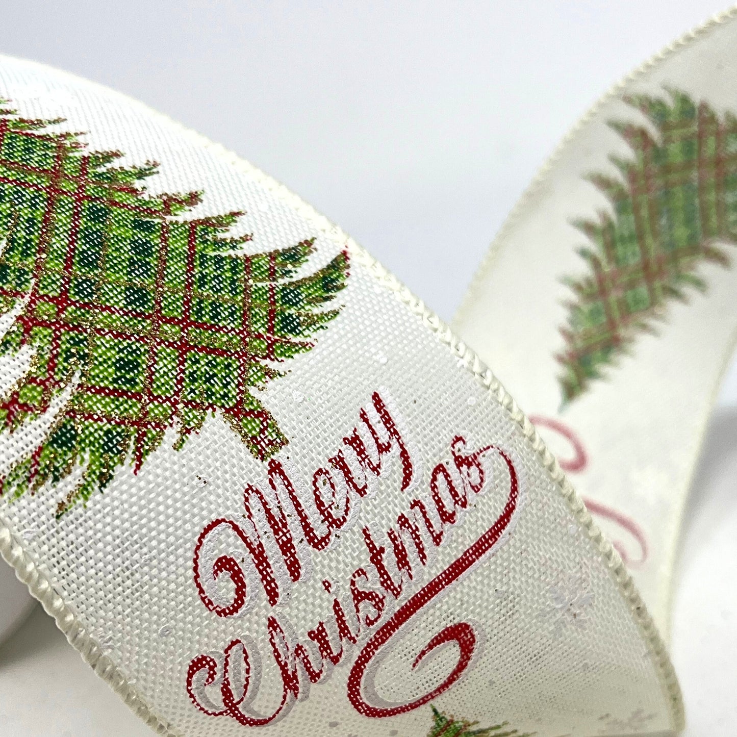 Merry Christmas Linen Snowflake Plaid Tree Ribbon 2.5" x 10yd