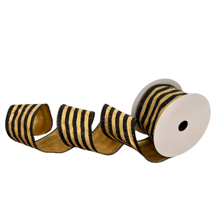 Metallic Gold with Black Striped Ribbon 2.5" x 10yd | YT