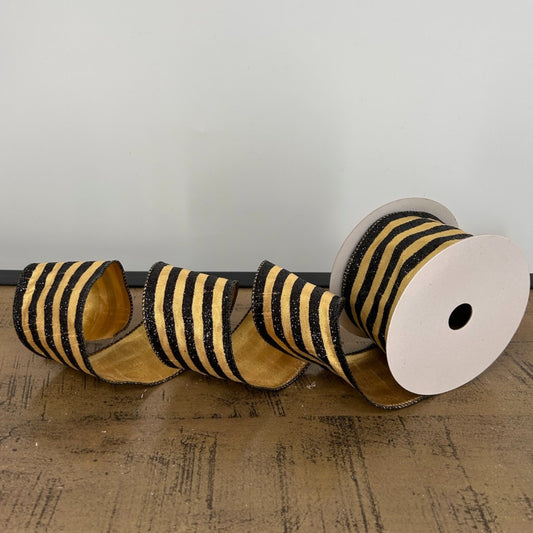 Metallic Gold with Black Striped Ribbon 2.5" x 10yd | YT