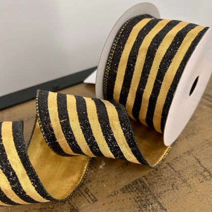 Metallic Gold with Black Striped Ribbon 2.5" x 10yd | YT