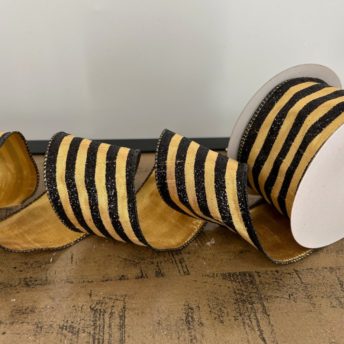 Metallic Gold with Black Striped Ribbon 2.5" x 10yd | YT