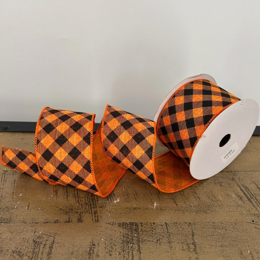 Black and Orange Checked Ribbon 2.5" x 10yd