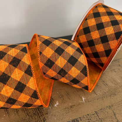 Black and Orange Checked Ribbon 2.5" x 10yd