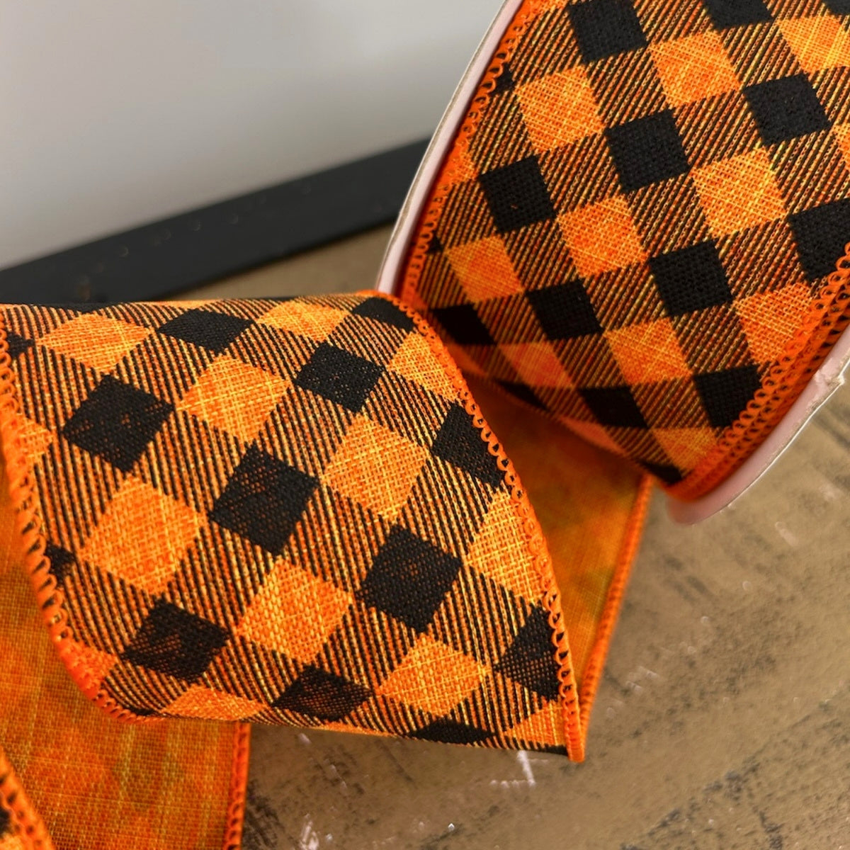 Black and Orange Checked Ribbon 2.5" x 10yd