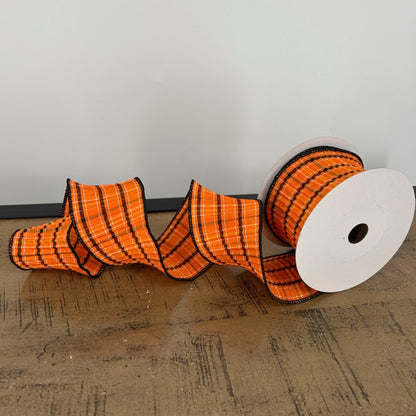 Black and Orange Plaid Ribbon 2.5" x 10yd