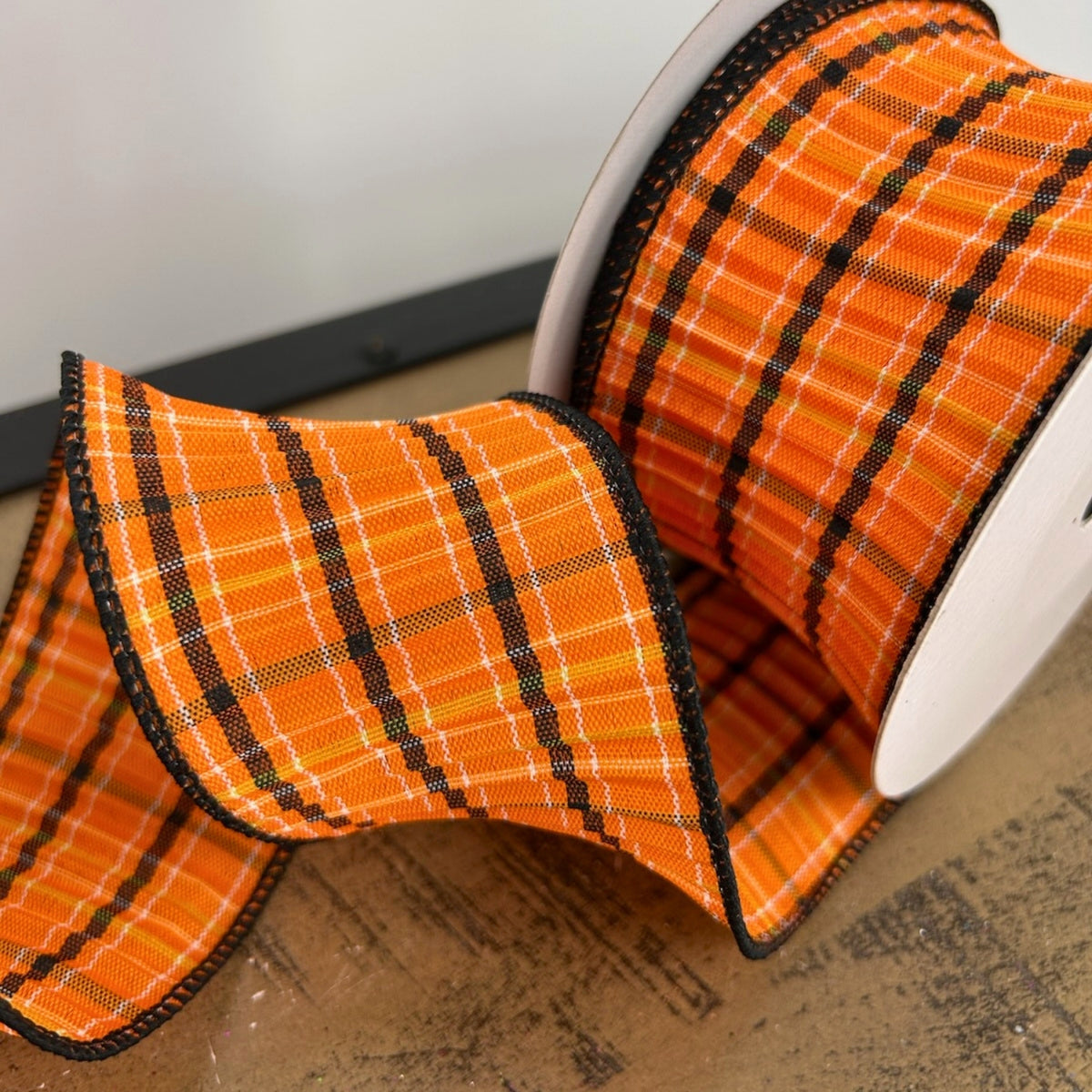 Black and Orange Plaid Ribbon 2.5" x 10yd