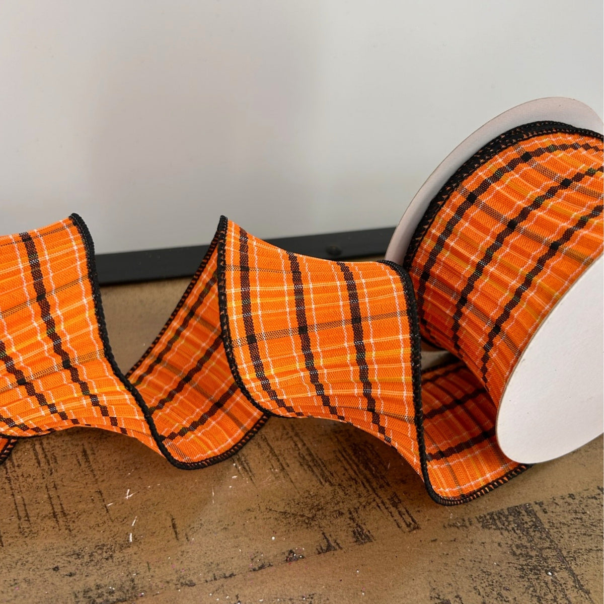 Black and Orange Plaid Ribbon 2.5" x 10yd