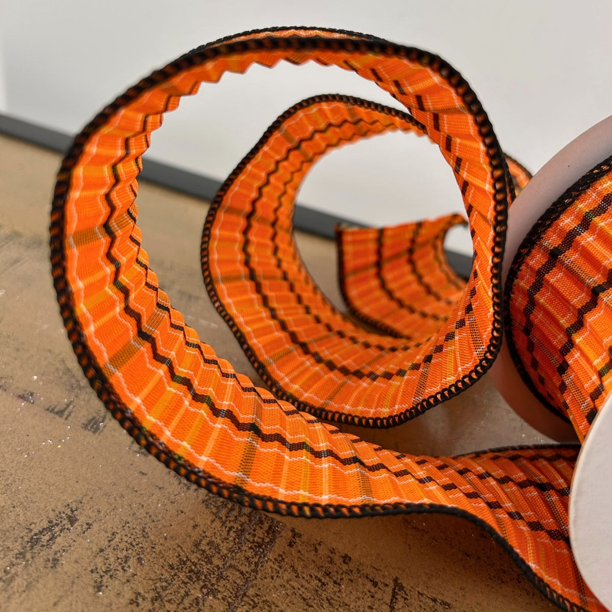 Black and Orange Plaid Ribbon 2.5" x 10yd