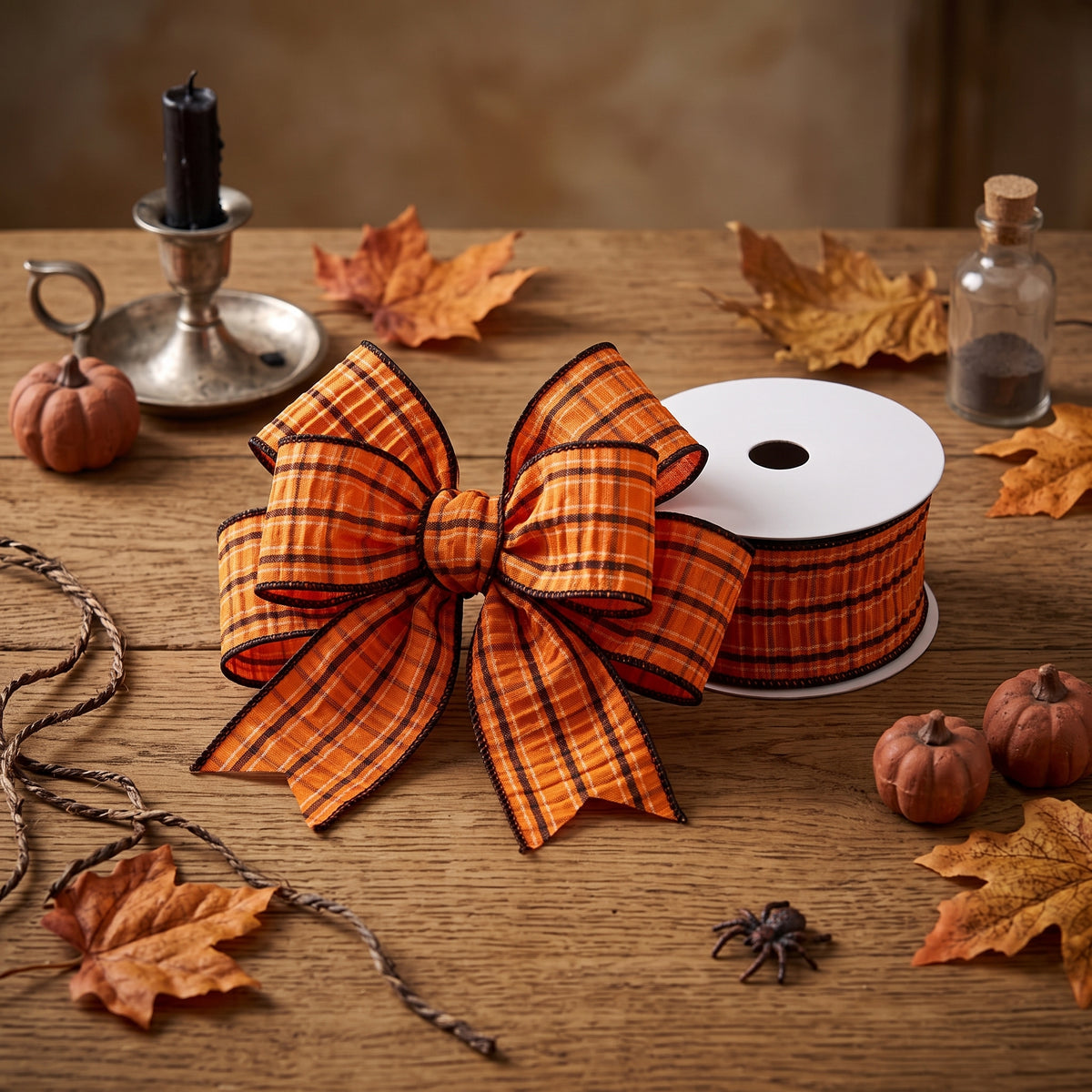 Black and Orange Plaid Ribbon 2.5" x 10yd