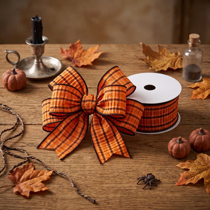 Black and Orange Plaid Ribbon 2.5" x 10yd