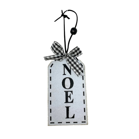 6" X 3.25" "NOEL" Tag Ornament in Black/White | TA