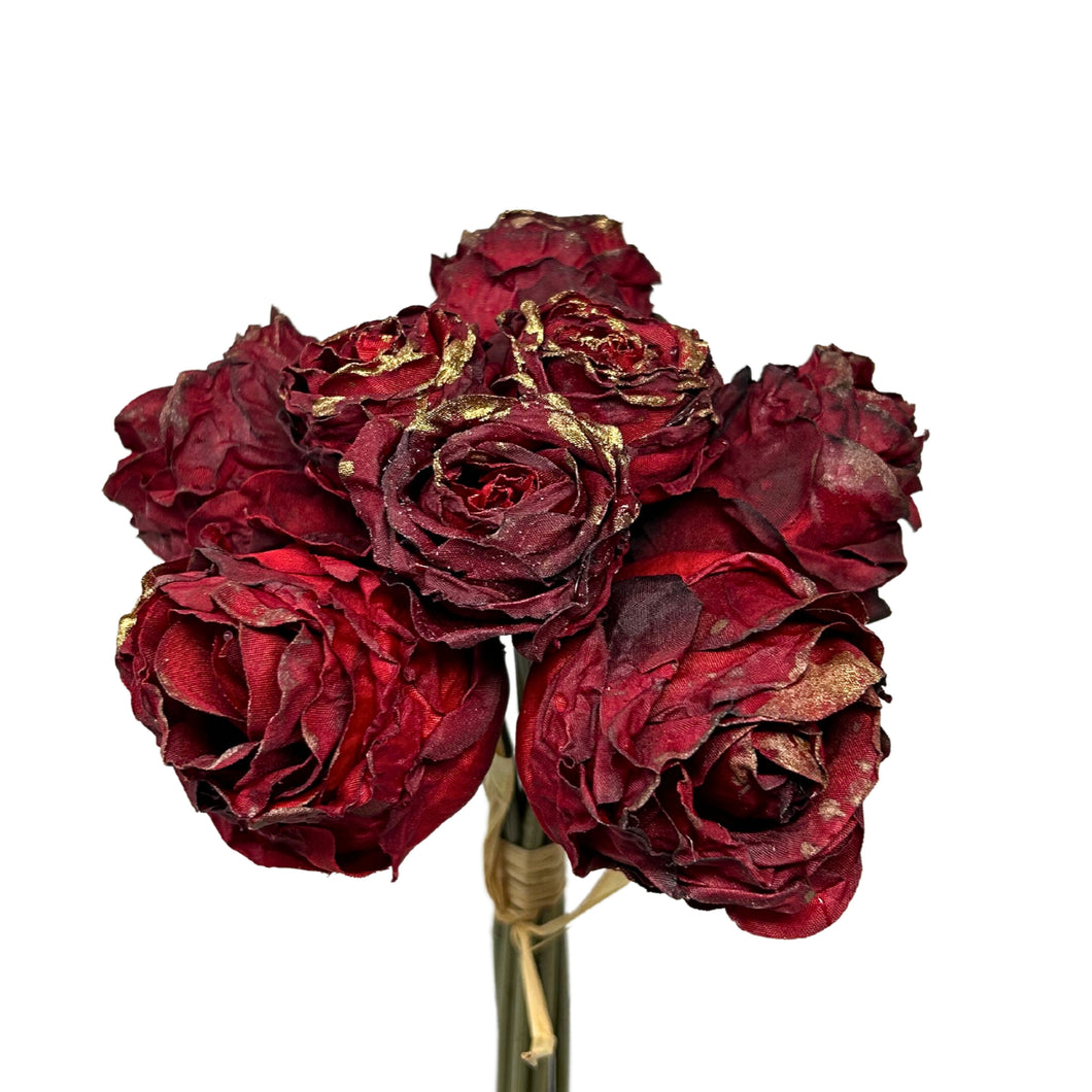 Faux Dried/ Gilded Rose Bundle x 6 in Red 9