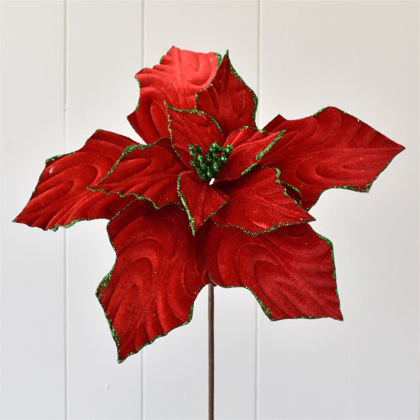 Velvet/Glittered Poinsettia - Red/Green 19"x13"Dia|QD