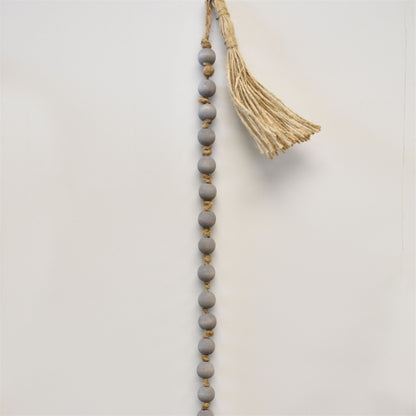 Chic Wooden Bead Garland With Jute Tassels 69" in Grey Natural | BF
