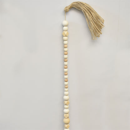 Chic Wooden Bead Garland With Jute Tassels 72" in Natural Ivory | BF