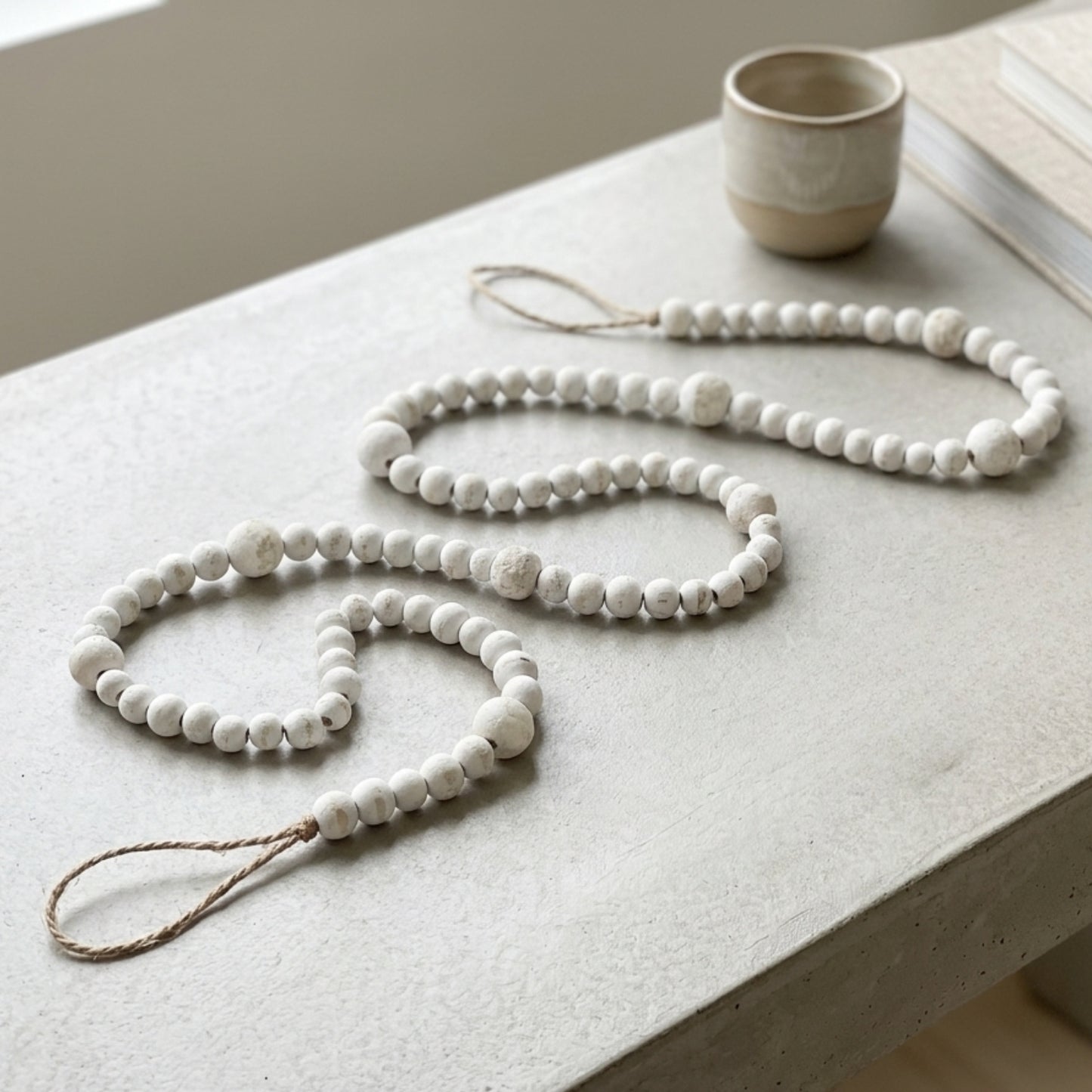 White Washed French Market Wood Bead Garland 34'' | TAC22