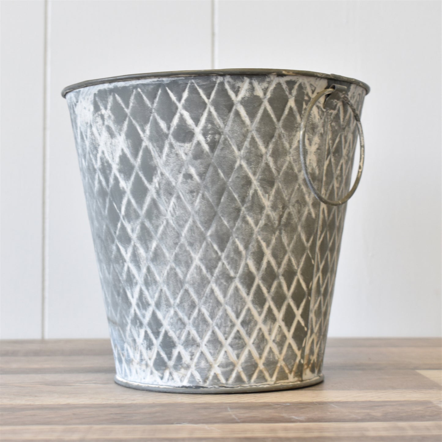 7.75" Quilted Metal Bucket in Antique Gray | XJE