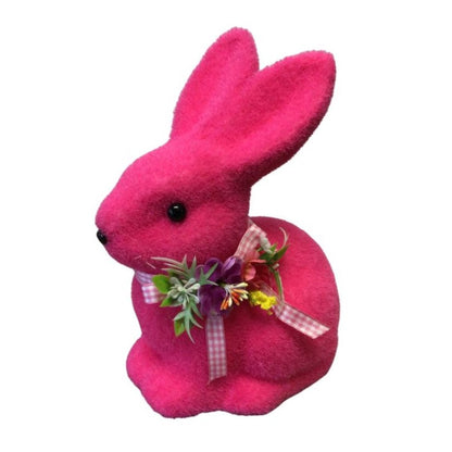 Sitting Bright Flocked Bunny in Hot Pink 7.5" x 5.5" | BFE