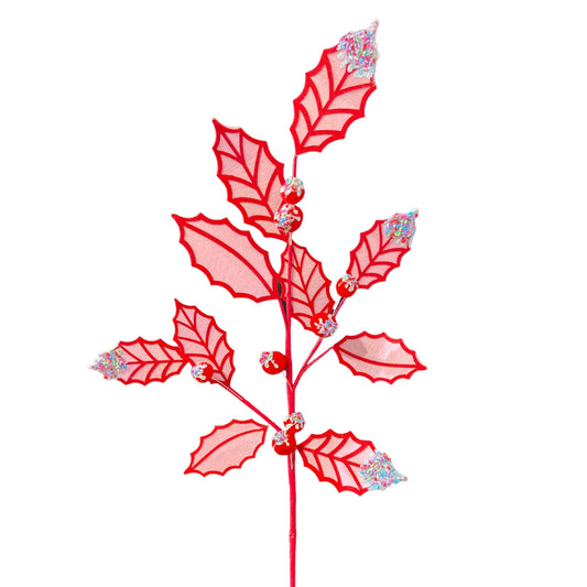 24" Christmas Confetti Chenille Ball Holly Spray in Pink/Red/White | QG