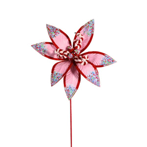 24" Christmas Confetti Chenille Ball Poinsettia Spray in Pink/Red/White | QG