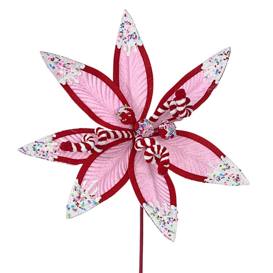 Christmas Confetti Chenille Ball Poinsettia Spray 24" - Pink/Red/White | QG