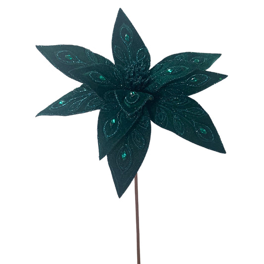 Bejeweled Emerald Poinsettia Stem 24"  | QG