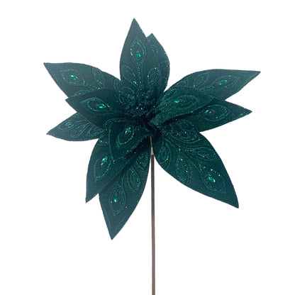 Bejeweled Emerald Poinsettia Stem 24"  | QG