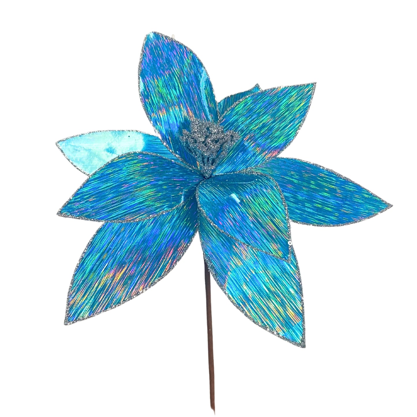 Holographic Holiday Poinsettia 24" - Blue | QG