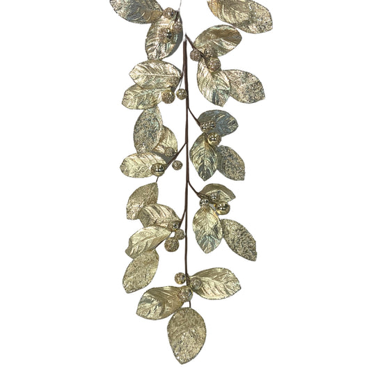 Icy Ice Metallic Magnolia Leaf Ball Garland 50" - Champagne | QG