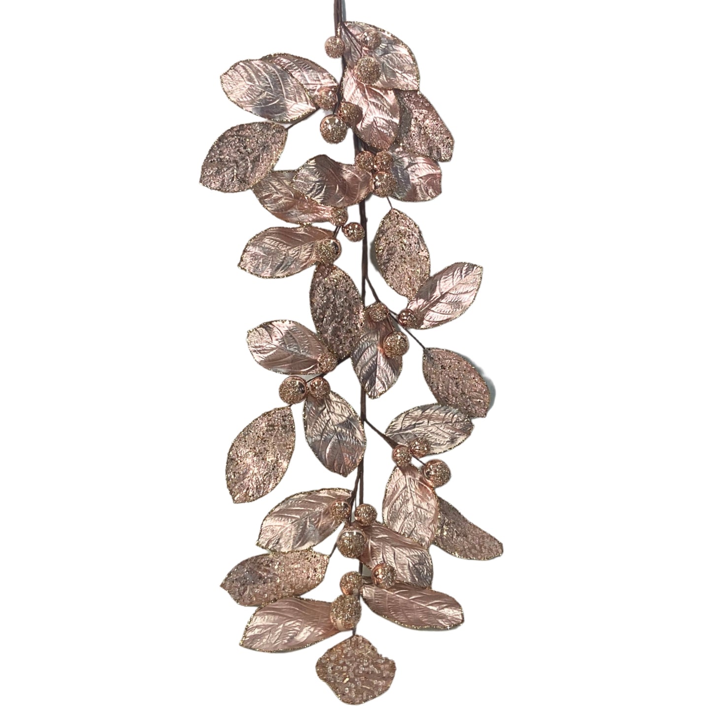 Icy Ice Metallic Magnolia Leaf Ball Garland 50" - Rose Gold | QG