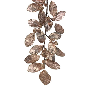 Icy Ice Metallic Magnolia Leaf Ball Garland 50" - Rose Gold | QG