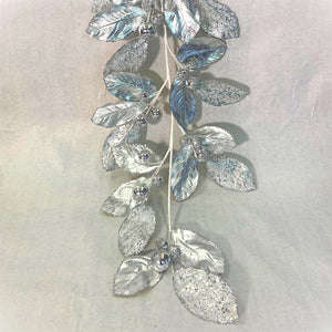 Icy Ice Metallic Magnolia Leaf Ball Garland 50" - Silver | QG