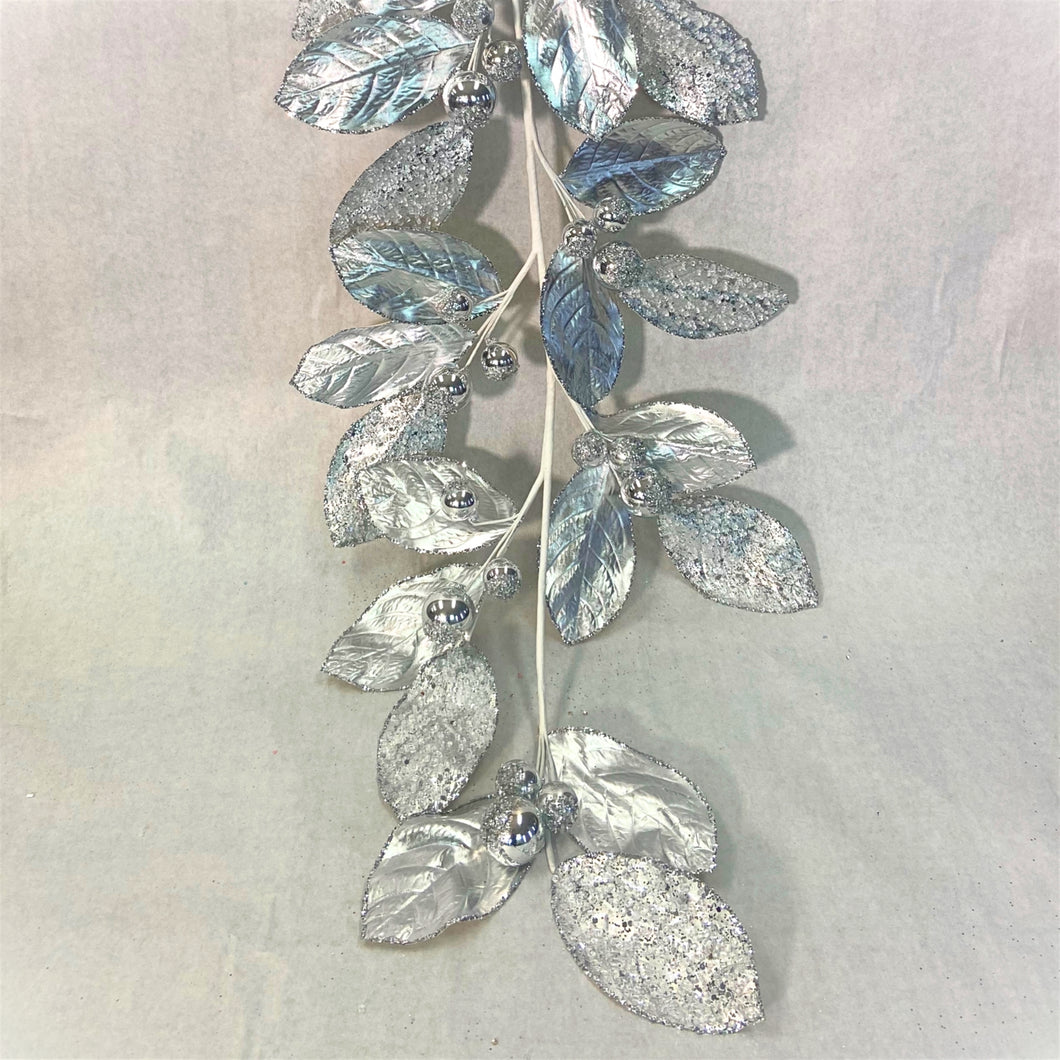 Icy Ice Metallic Magnolia Leaf Ball Garland 50