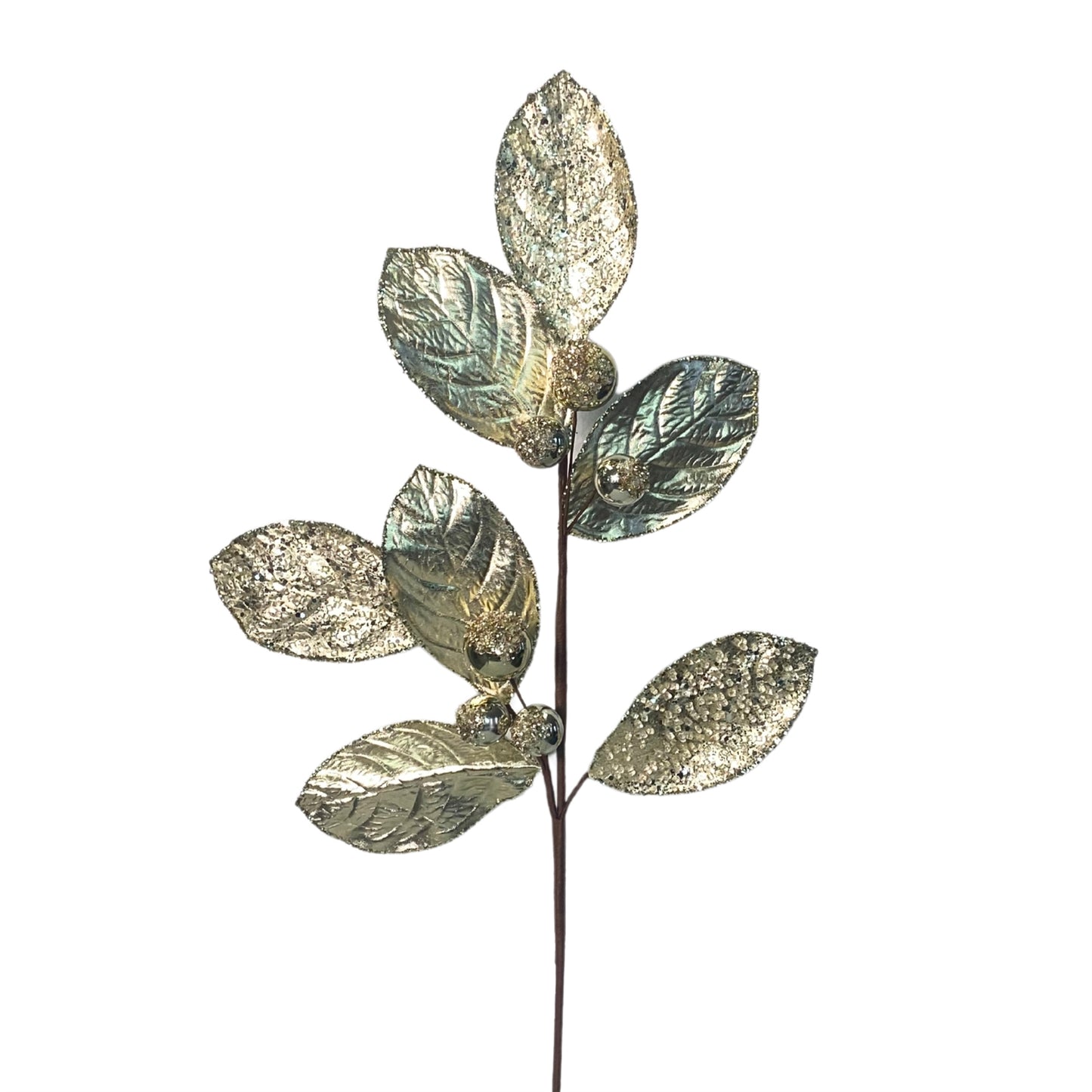 Icy Ice Metallic Magnolia Leaf Ball Spray 27.5" - Champagne | QG