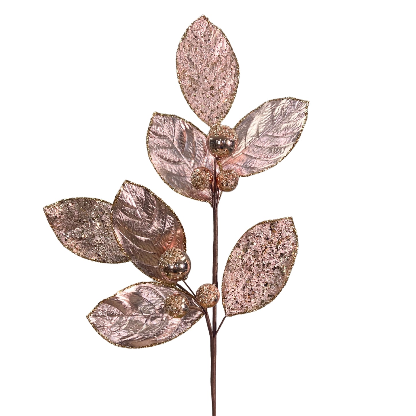 Icy Ice Metallic Magnolia Leaf Ball Spray 27.5" - Rose Gold | QG