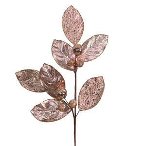 Icy Ice Metallic Magnolia Leaf Ball Spray 27.5" - Rose Gold | QG