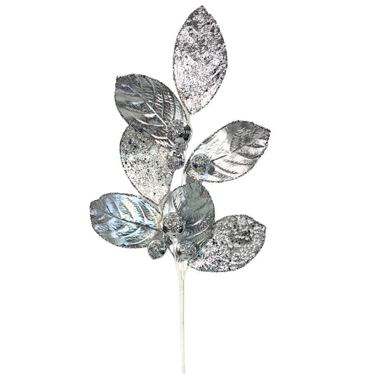 Icy Ice Metallic Magnolia Leaf Ball Spray 27.5" - Silver | QG