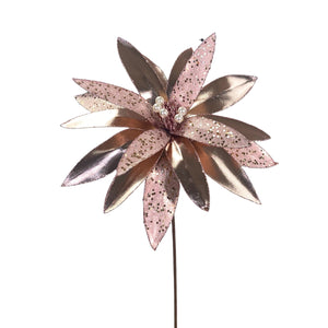 Merriment Metallic Pearl Center Poinsettia Spray 25" - Rose Gold | QG