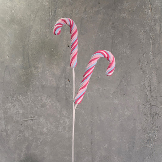 Cutesy Chenille Candy Cane Spray x 2 28" - Pink/Blue/White | TA