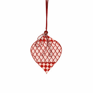 Flat Harlequin Print Finial Ornament - H:6.25" x W:4.75" - Red/White | TA