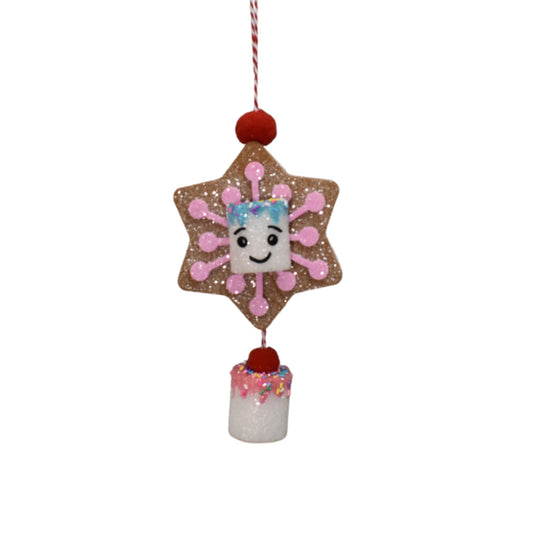 8.5" Happy Marshmallow Confection Gingerbread Cookie Ornament in Multi | TA
