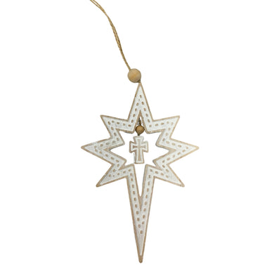Wooden Whitewash Star of Bethlehem Ornament 8