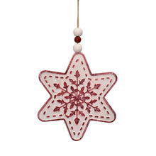 Load image into Gallery viewer, Wooden Snowflake w/ Beaded Hanger 6&quot; - White/Red | TA
