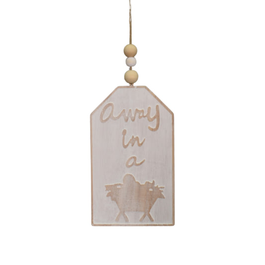 Wooden Whitewash "Away in a Manger" Tag Ornament 8" | TA