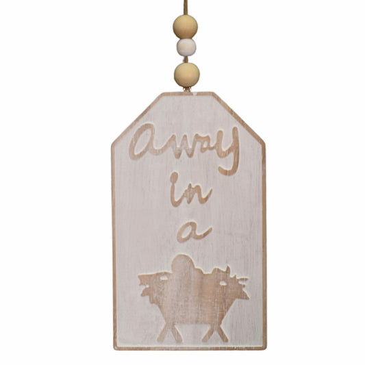 Wooden Whitewash "Away in a Manger" Tag Ornament 8" | TA